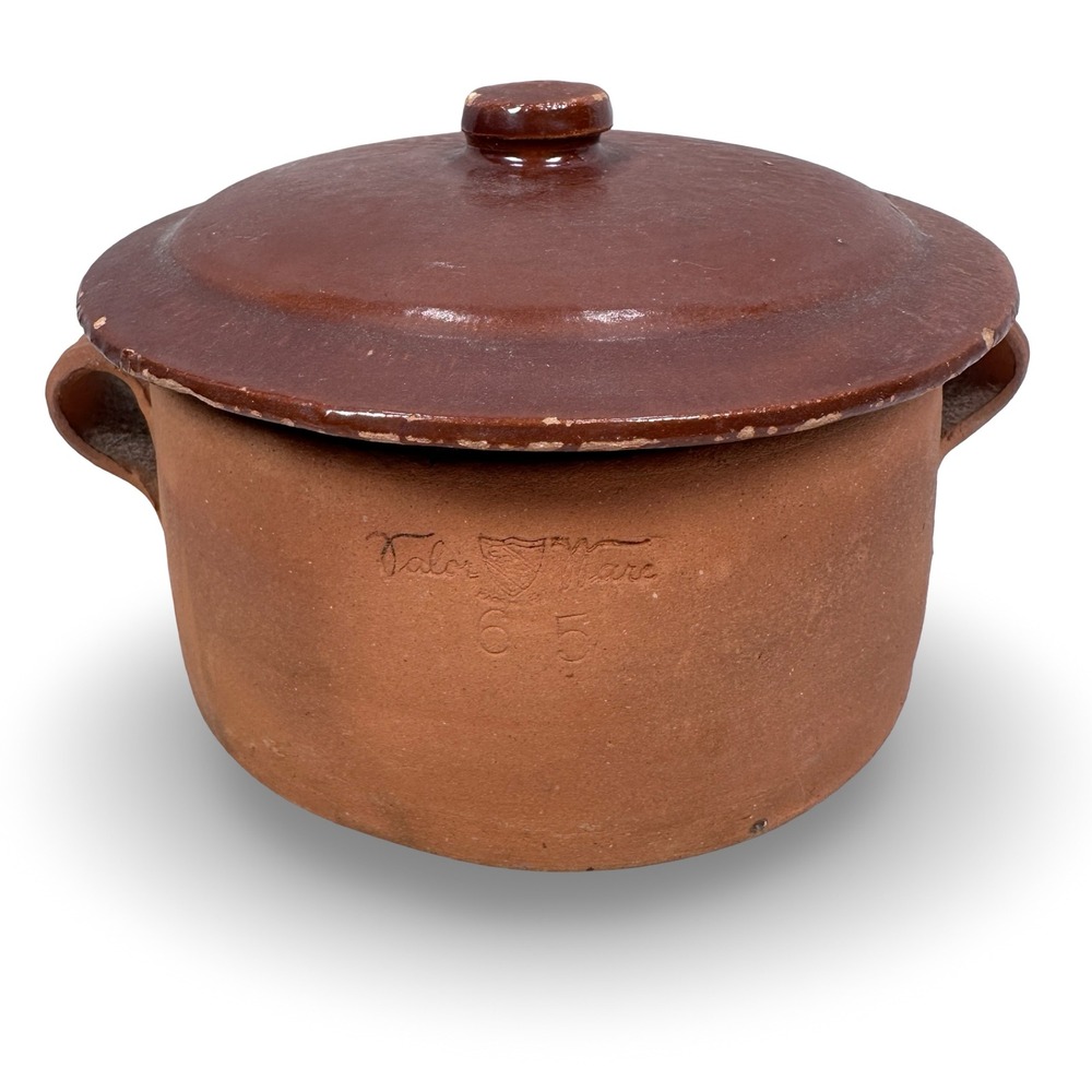 Vinage Valor Ware WWII Red Clay Lidded Casserole Pot Brown Pottery‎ NC Cookware